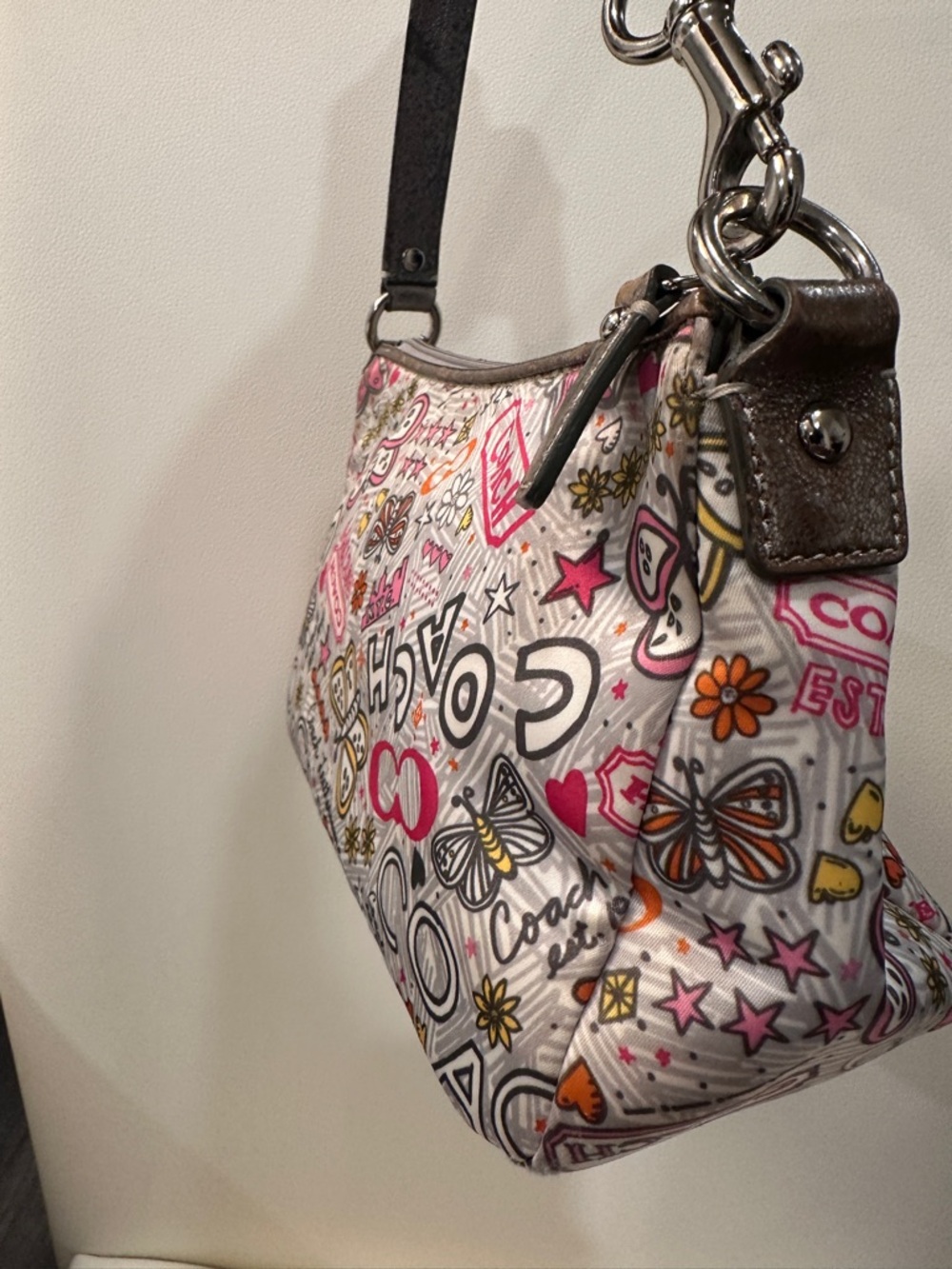 COACH Poppy Butterfly Graffiti Print Butterfly Nylon Mini Shoulder Bag NWOT - Picture 6 of 16